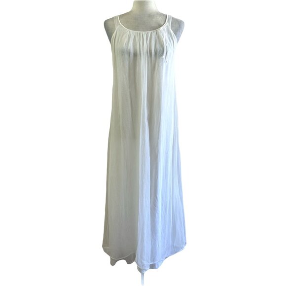Vintage 70s Unbranded White Flowy Maxi Chiffon Sleep Gown Robe 2pc Set - Picture 2 of 10